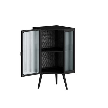 Rey Corner Cabinet with Tempered Glass - Black