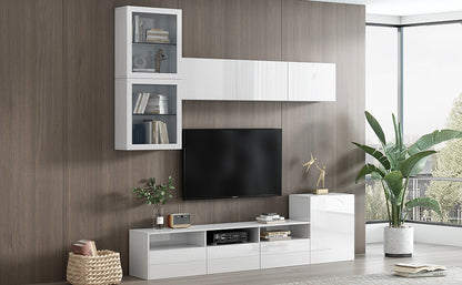 Sata TV Stand with Wall Mounted Floating Storage - White