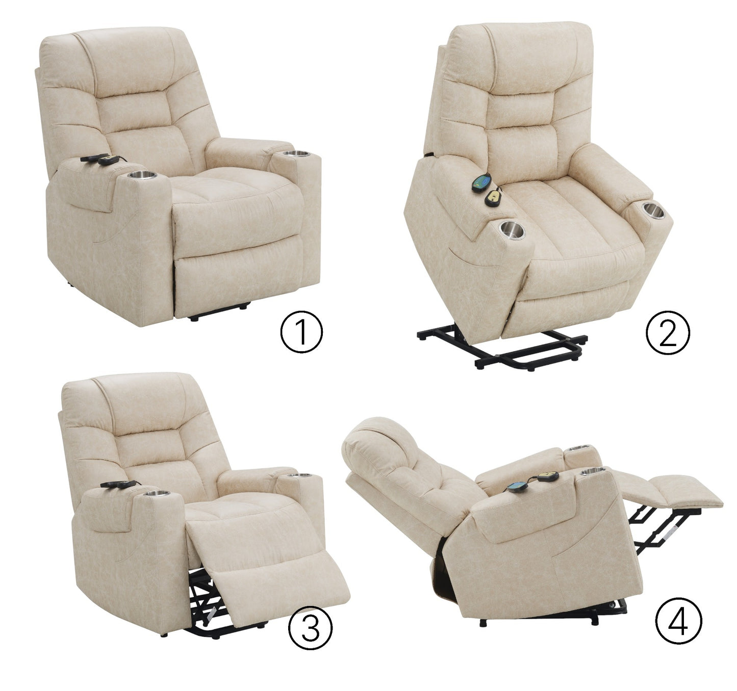 Nairi Power Recliner w/Lift, Heating & Massage - Light Gray