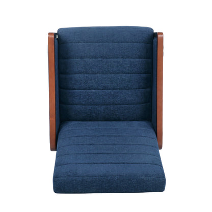 Mid Century Modern Fabric Channel Stitch Wood Pushback Recliner - Navy Blue