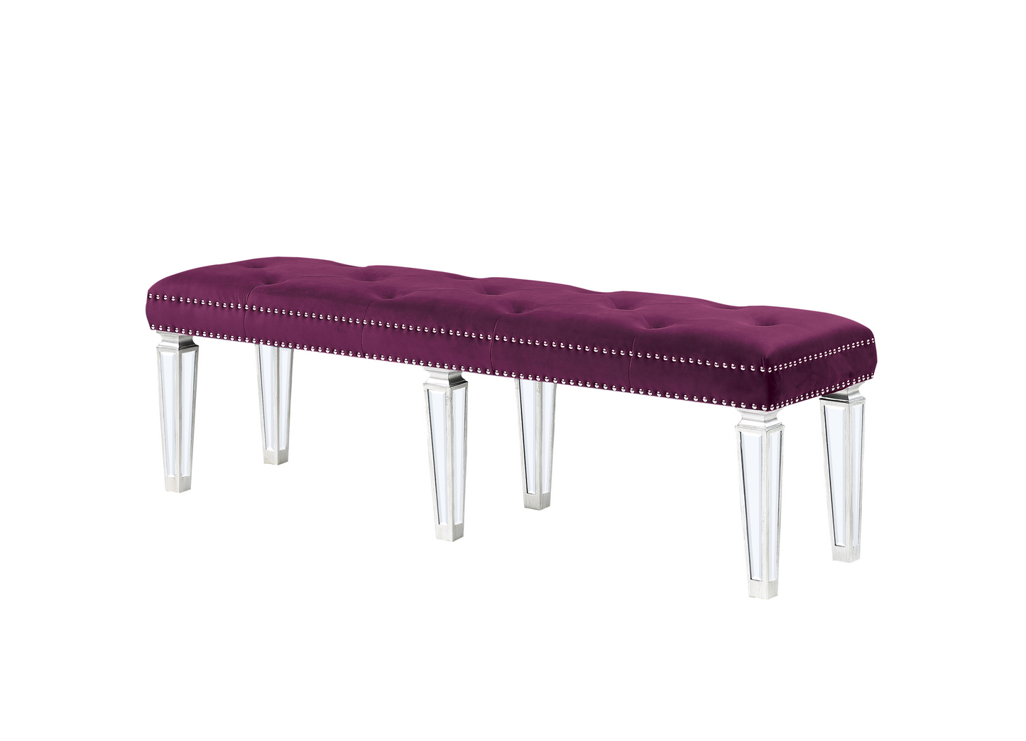 Varian Burgundy Velvet & Mirrored Bench