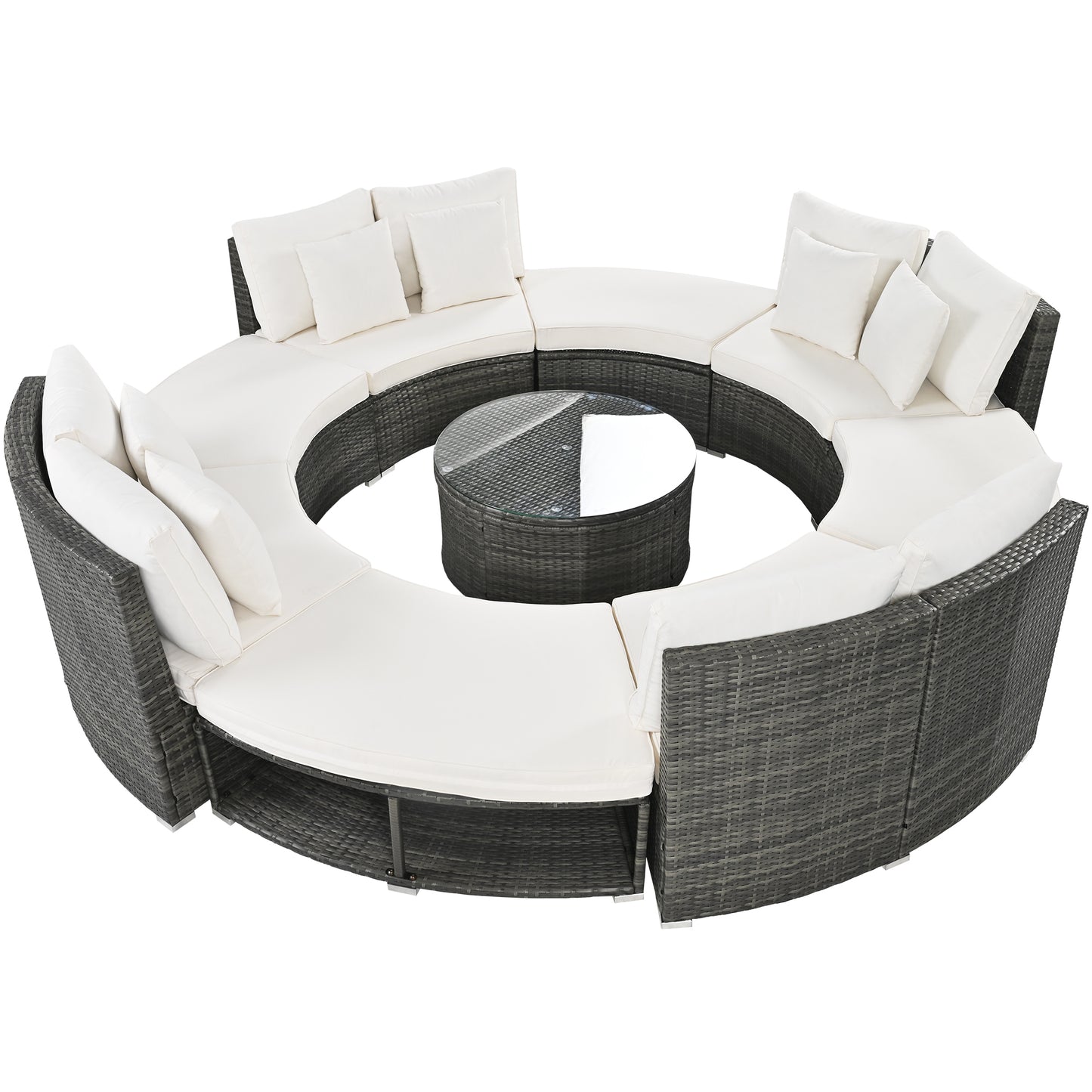 Serrano 9 Pc Outdoor Patio Circular Outdoor Sofa Set - Beige