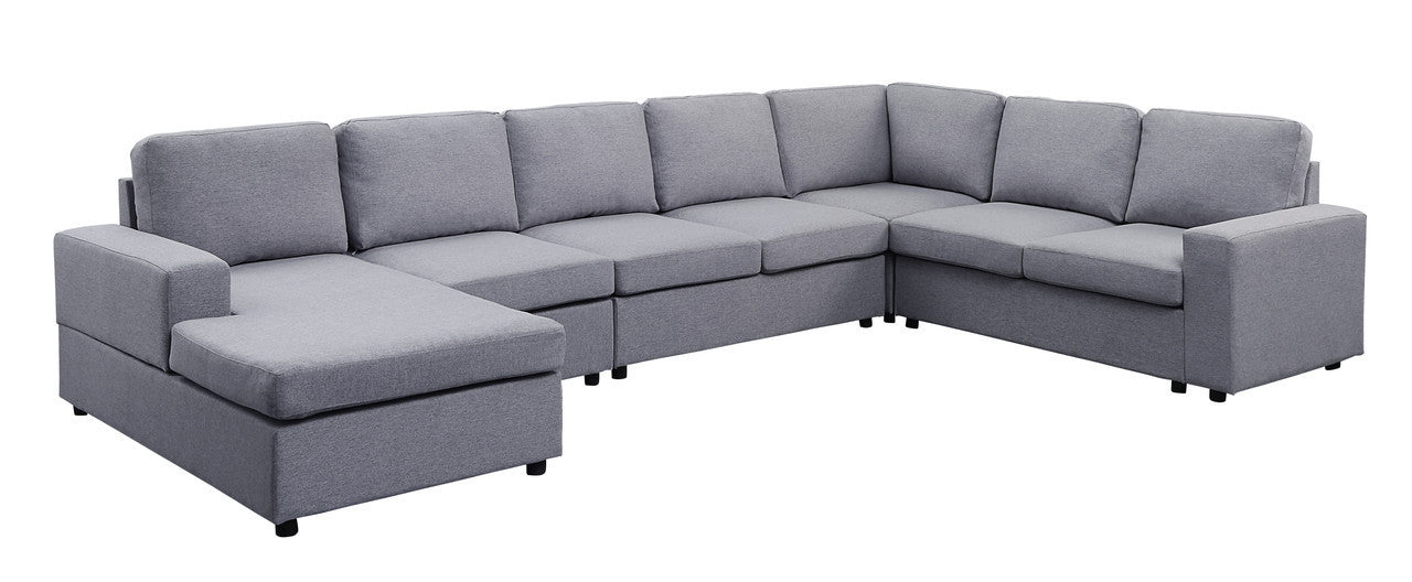 Tifton Linen 7 Seat Reversible Modular Sectional Sofa Chaise - Light Gray