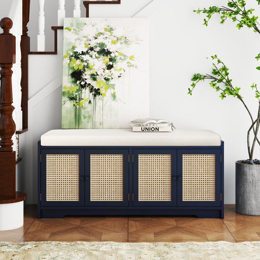 Ochoa Rattan Upholstered Storage Bench - Blue