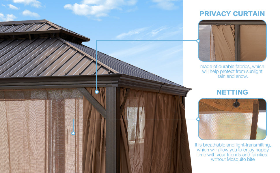 Afix 12 X 12 ft  Permanent Hardtop Gazebo Canopy - Bronze