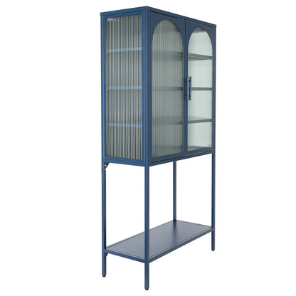 Arched II Glass Doors Floor Cabinet - Blue