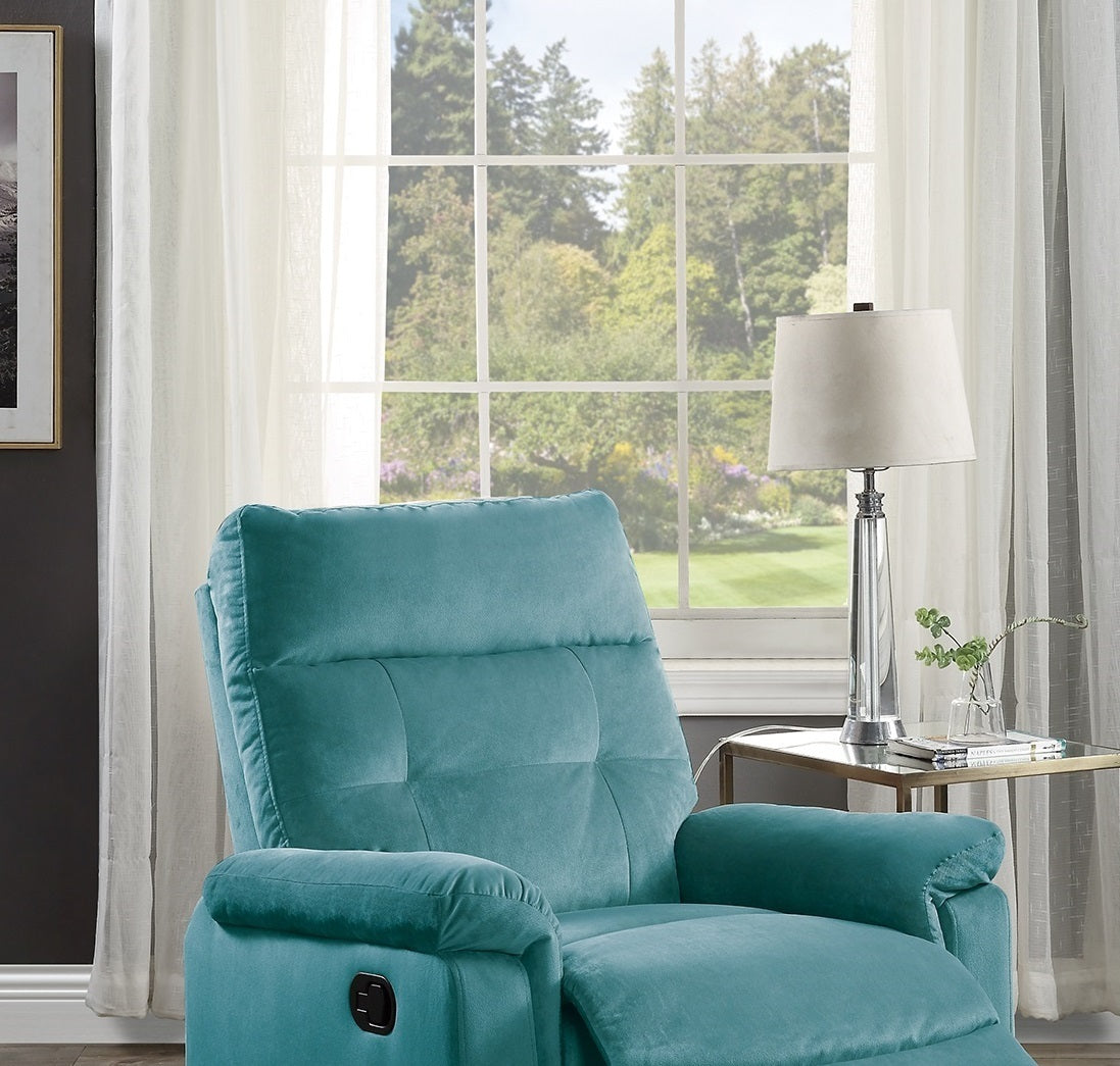 Lester Velvet Recliner Motion Recliner - Teal Blue