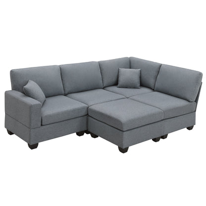 Aria 5-Seat Modular Sectional Set with Convertible Ottoman - Dark Gray