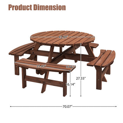 Nix 8-Person Circular Outdoor Wooden Picnic Table - Brown