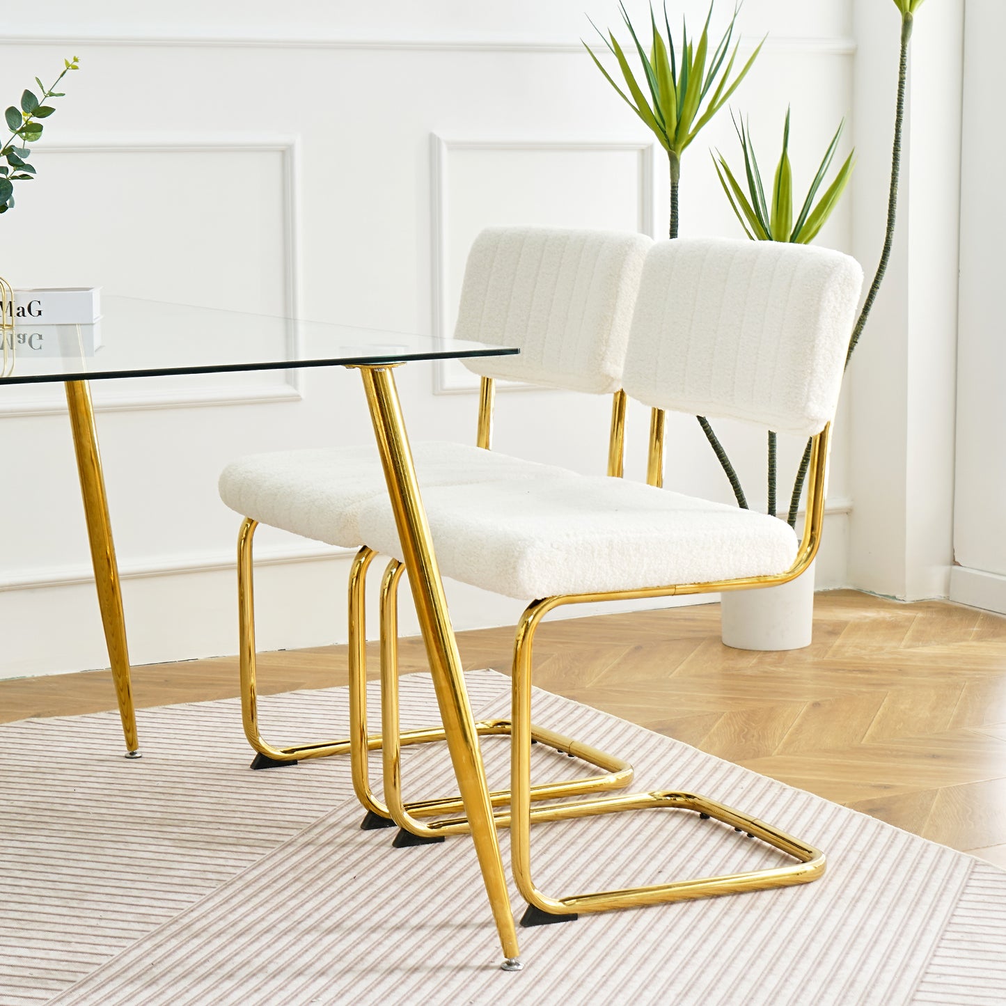 Ezell Dining Chairs with Gold Metal Leg (Set of 2) - White