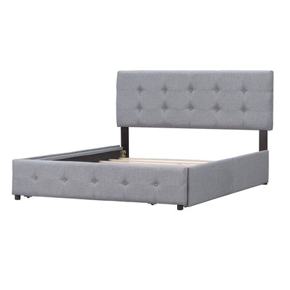 Draco Queen Size Platform Bed with 4 Drawers - Light Gray