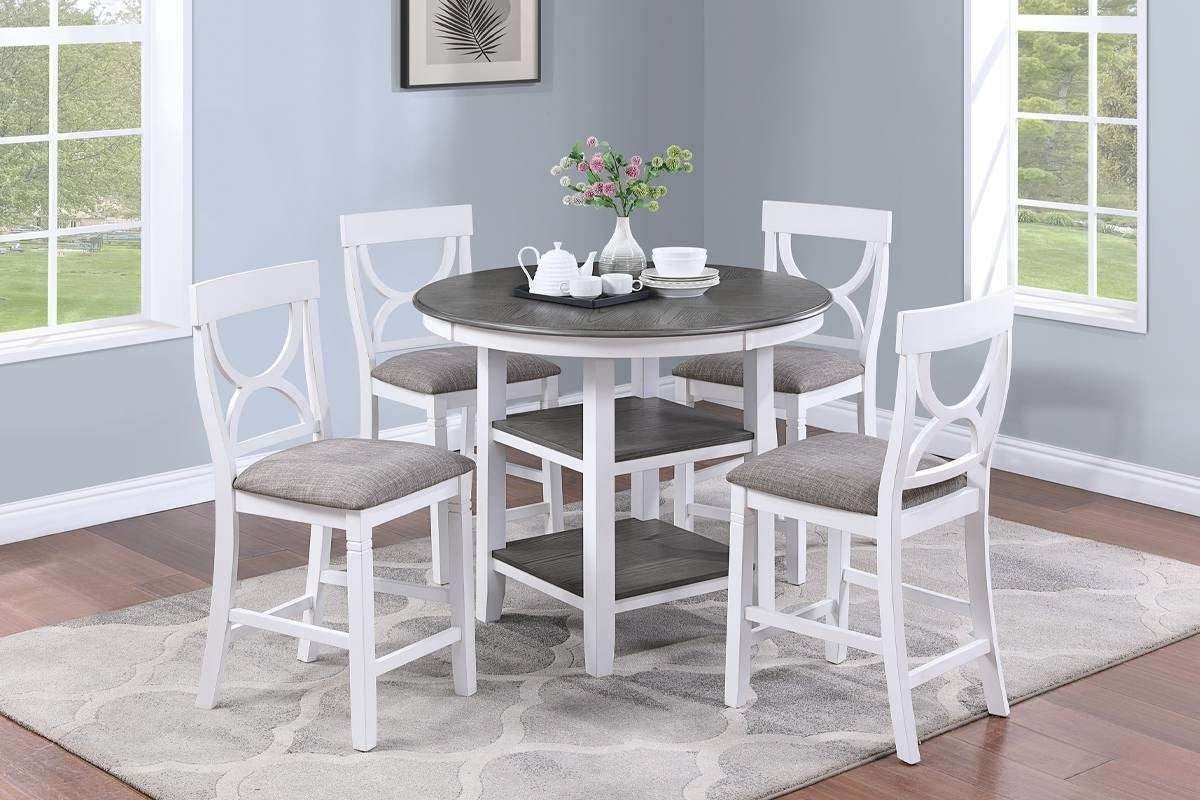 Umar 5pc Dining Counter Height Dining Set Table w  4x Chairs - White