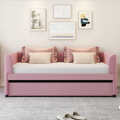 Tano Twin Size Upholstered Daybed with Trundle - Pink