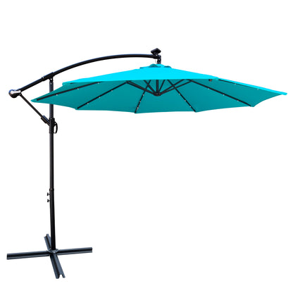 Alexa 10 ft Outdoor Umbrella Solar LED with Cross Base - Turquoise