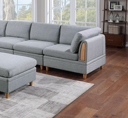 Felix 6pc Modular Sectional Sofa Set 2x Corner Wedges 3x Armless Chairs And 1x Ottoman - Light Grey