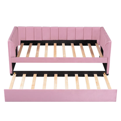 Tano Twin Size Upholstered Daybed with Trundle - Pink