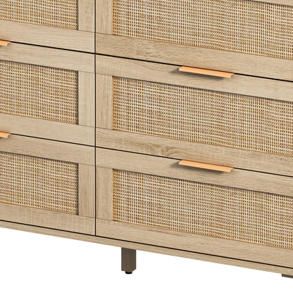 Tero 6 Drawers Rattan Cabinet - Natural