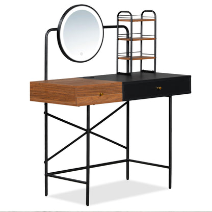 Esme Makeup Vanity Desk with 3-Mode Lighted Mirror - Black