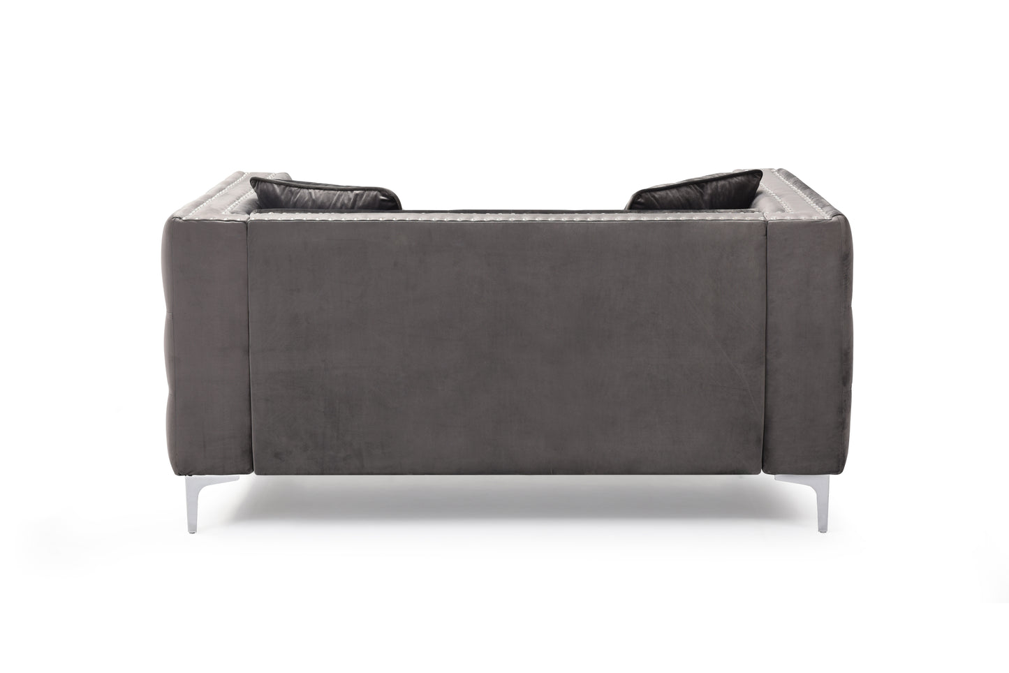 Mahoney Velvet Sofa with 2 Pillows - Gray