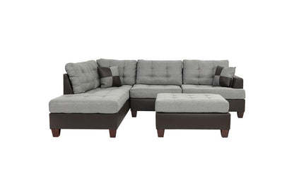 Lucia 3pc Faux Leather Sectional Sofa Set -  Gray