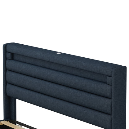 H1 Queen Size Bedframe with LED - Dark Blue