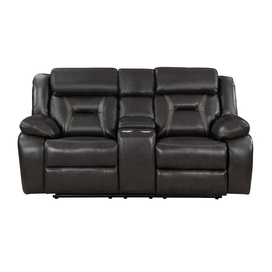 Alexis Power Reclining Love Seat with Center Console - Dark Gray