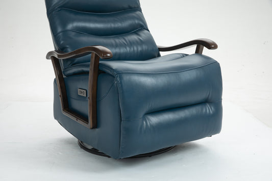 Berry Swivel Rocker Recliner Power Glider Chair with Solid Wood Armrests - Blue