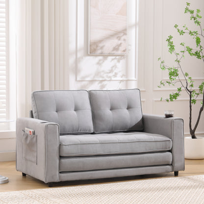 Neo Tufted Loveseat with Pull Out Sleeper - Light Gray