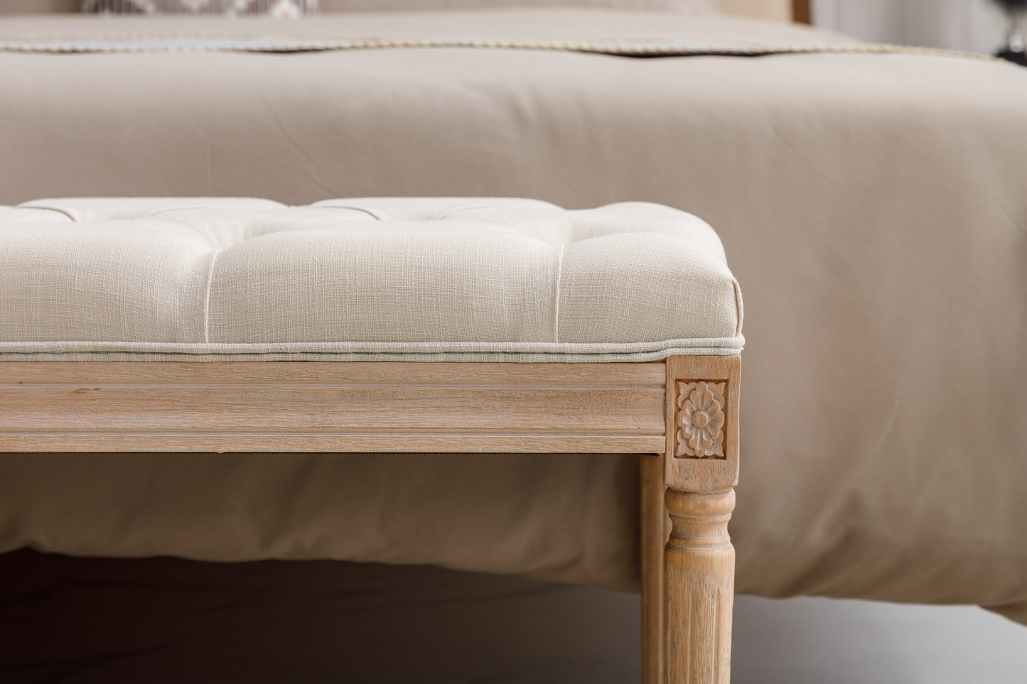 Webster Upholstered Tufted Bench - Beige