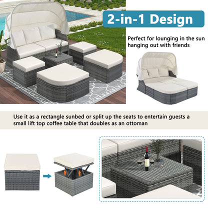 Zella Outdoor Daybed with Retractable Canopy Set - Beige