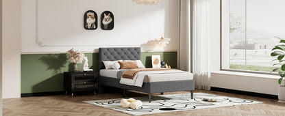 Ukin Twin Size Upholstered Linen Platform Bed - Gray