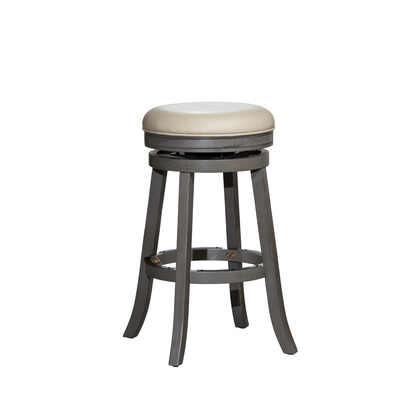 30" Bar Stool, Weathered Gray Finish, French Gray Leather Seat