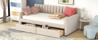 Xena Twin Size Upholstered Daybed with  Drawers - Beige