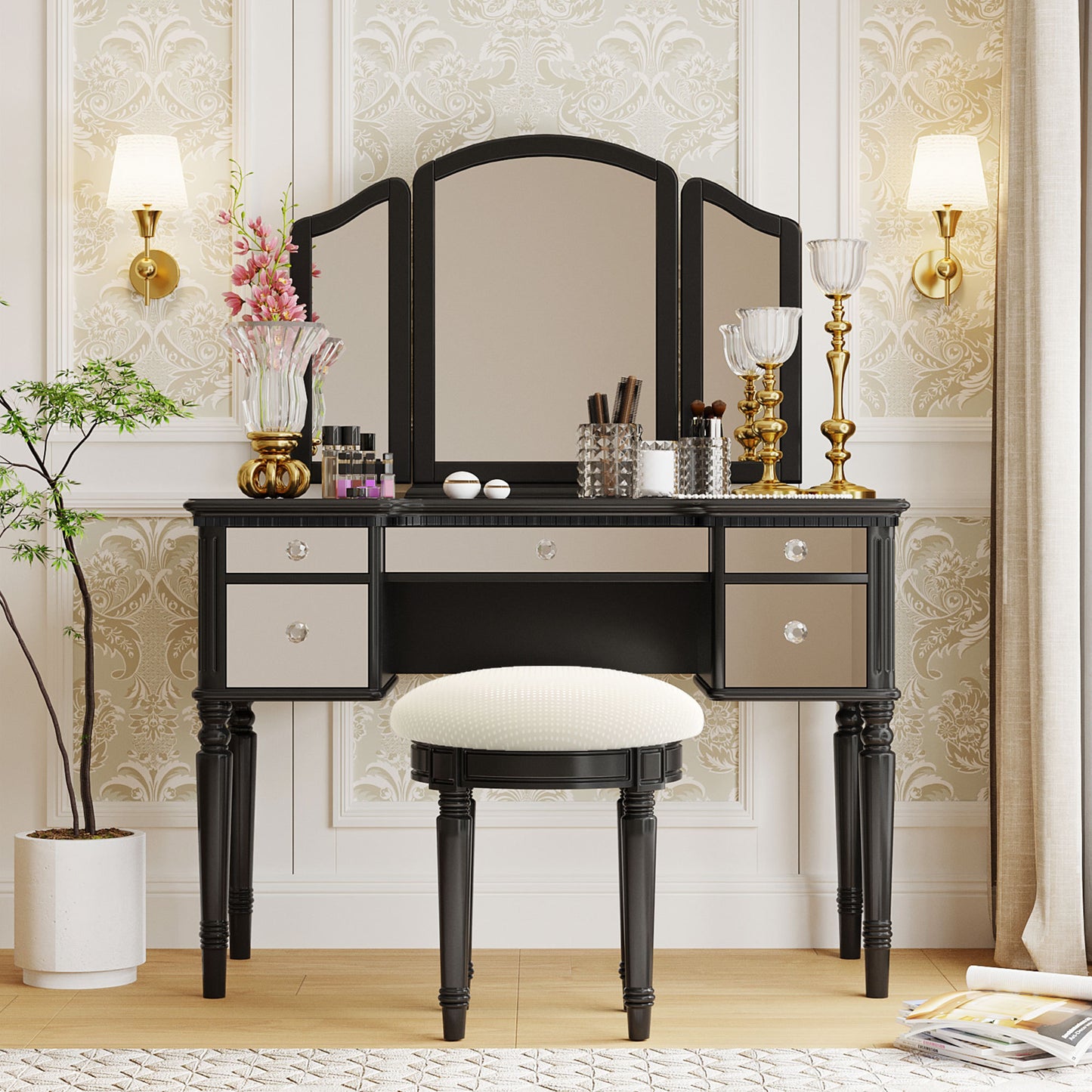 Hannah Makeup Vanity Set for Bedroom - Black