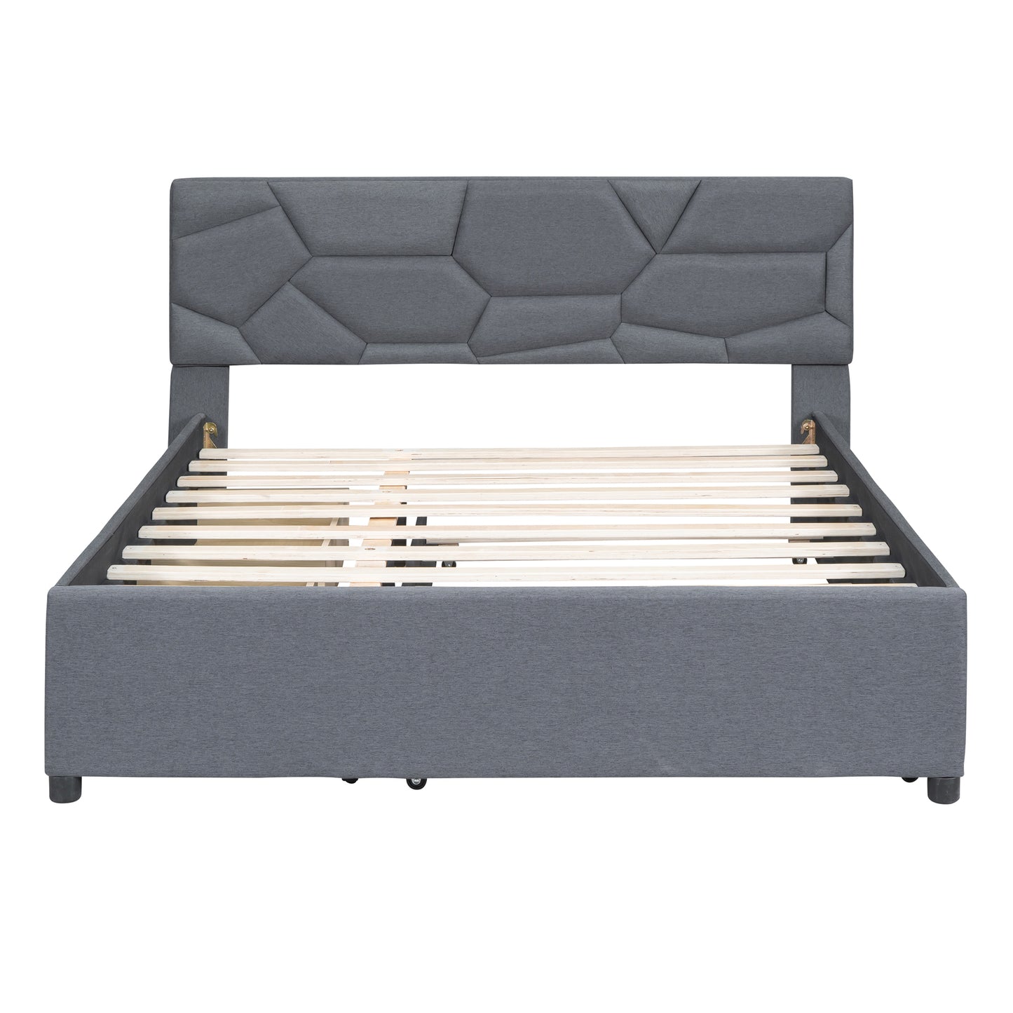 Brick Queen Size Platform Bed with 2 drawers and Twin Size Trundle - Gray