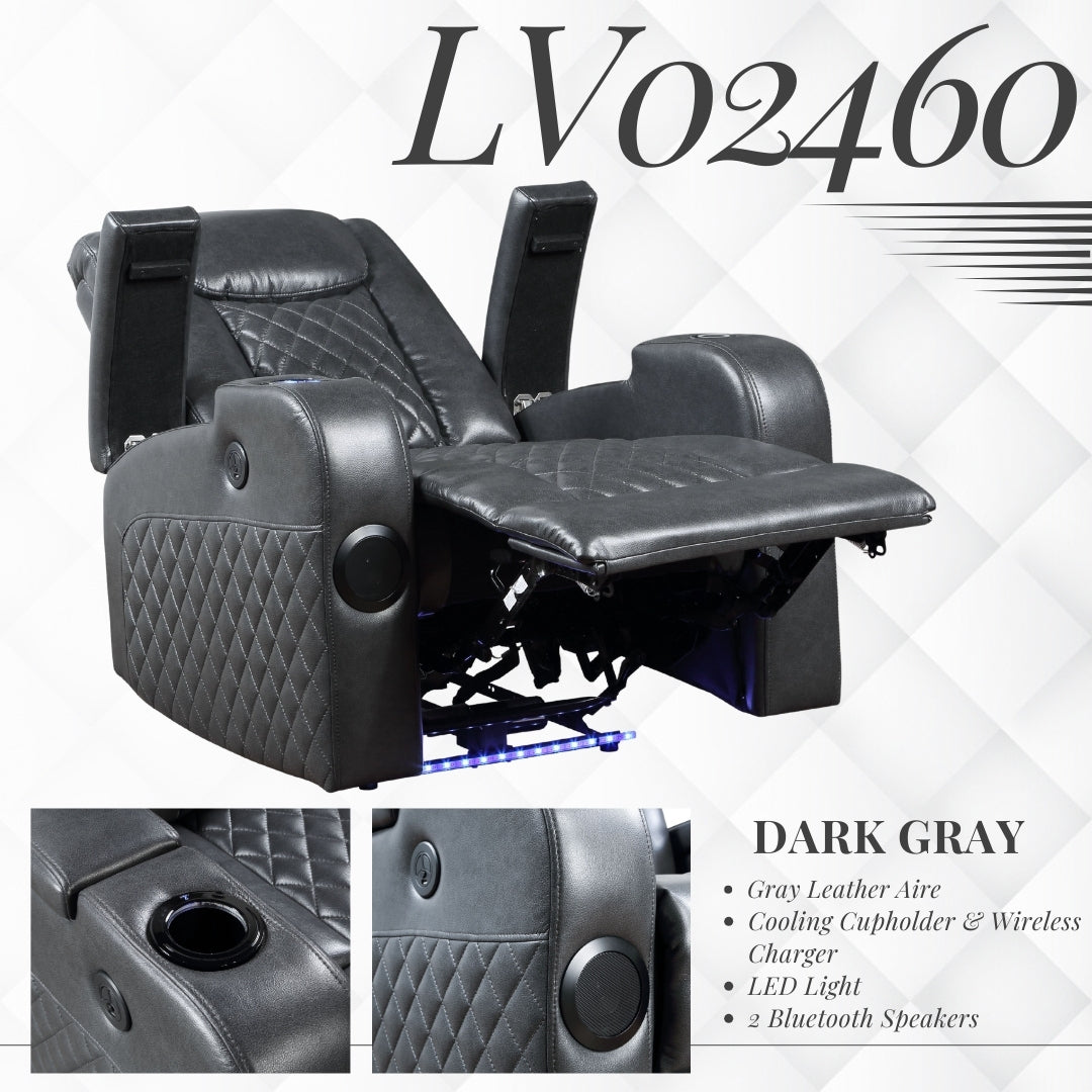 Larkin Power Recliner with Bluetooth Speaker - Dark Gray