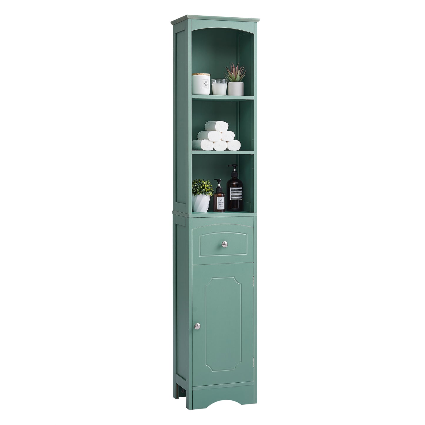 Tower Bathroom Cabinet with Drawer - Green