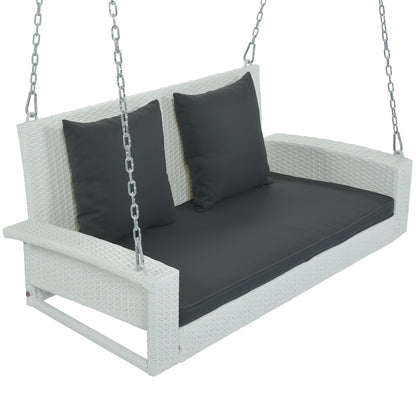 Paz2-Person Wicker Hanging Porch Swing (White Wicker, Gray Cushion)