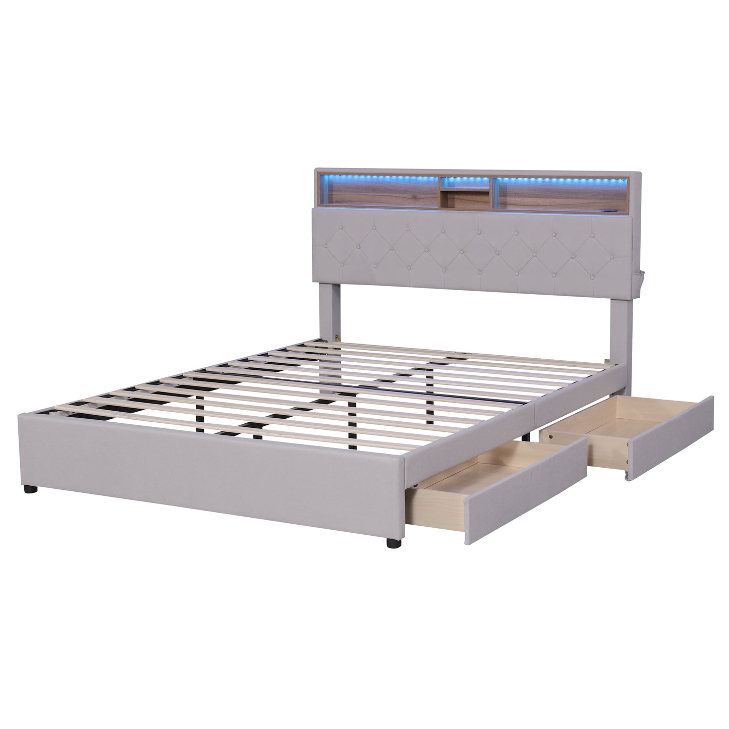 Nectar Queen Size Upholstered Platform Bed - Beige