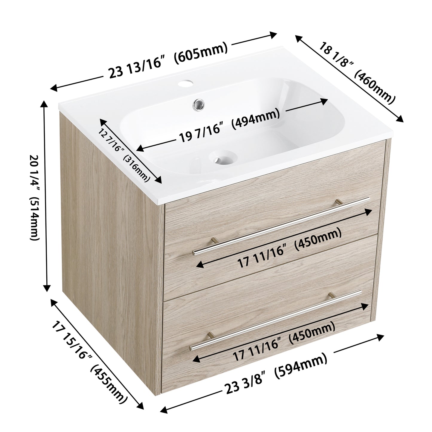 24 Inch Elegant Wall Mounted Bathroom Vanity