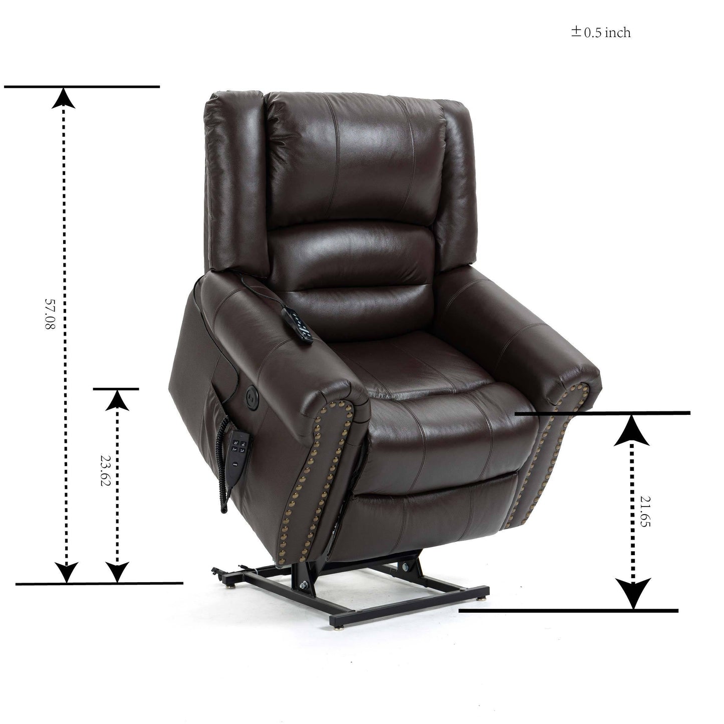 Zest Power Lift Genuine Leather Recliner Chair Heat Massage Dual Motor - Brown