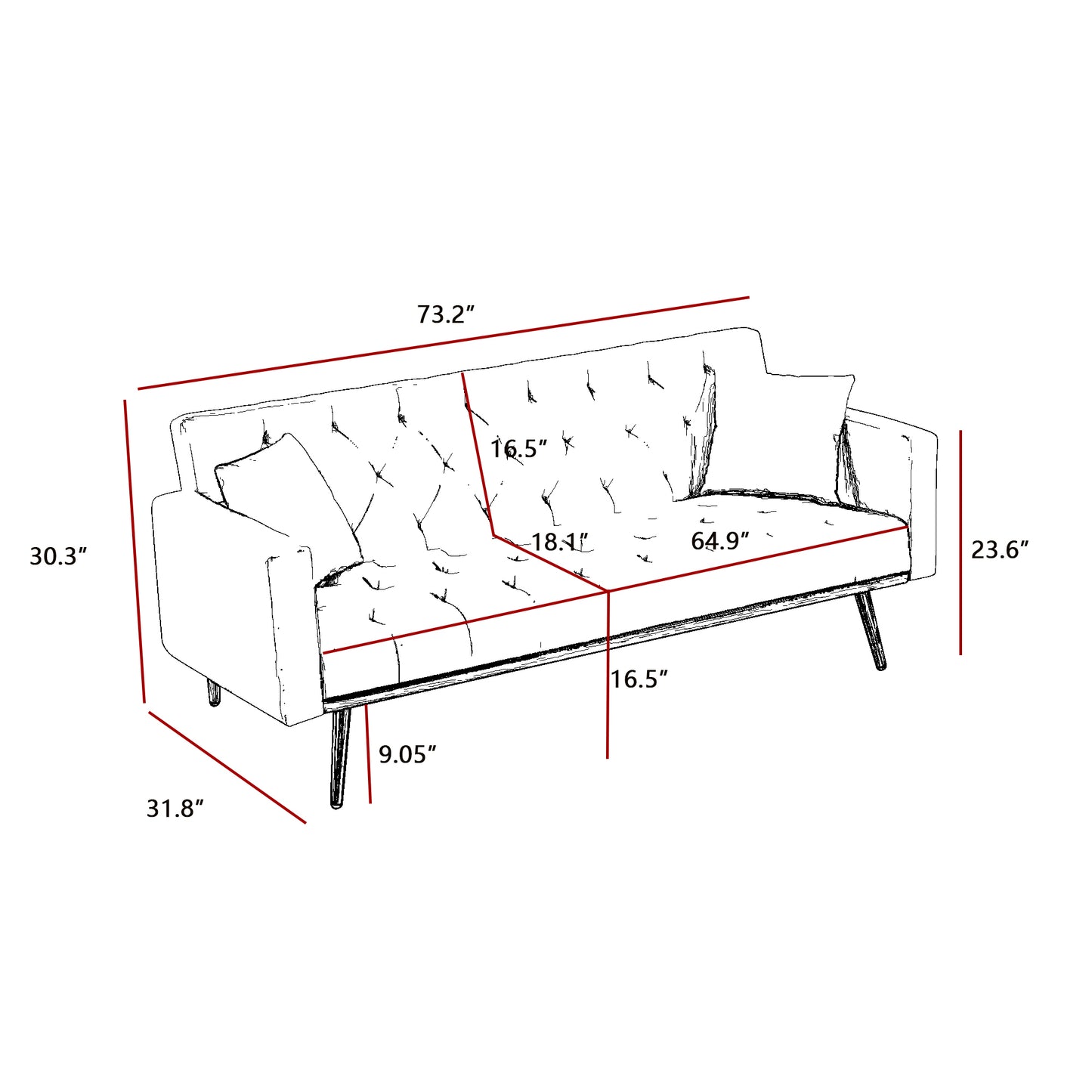 I-U Convertible Folding Futon Sofa Bed - Black