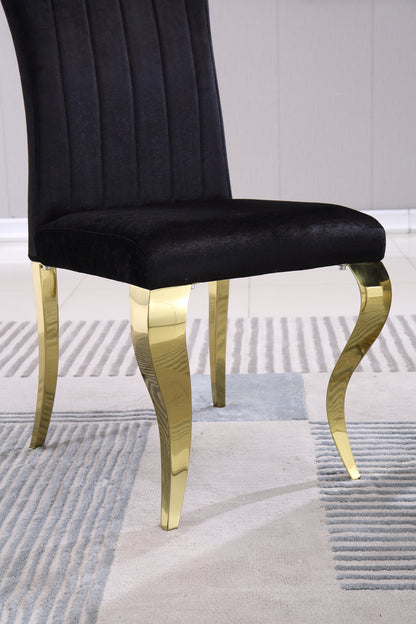 Avery Velvet Dining Chairs w Golden Metal Leg (Set of 2) - Black