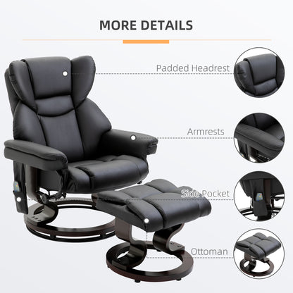 Valentina Massage Recliner Chair with Ottoman Footrest - Black