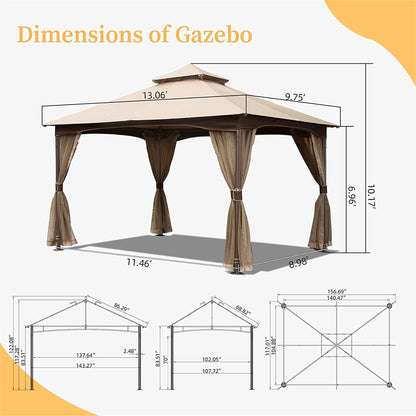 Mavis 10 x 13 ft Outdoor Gazebo with Mosquito Netting - Khaki