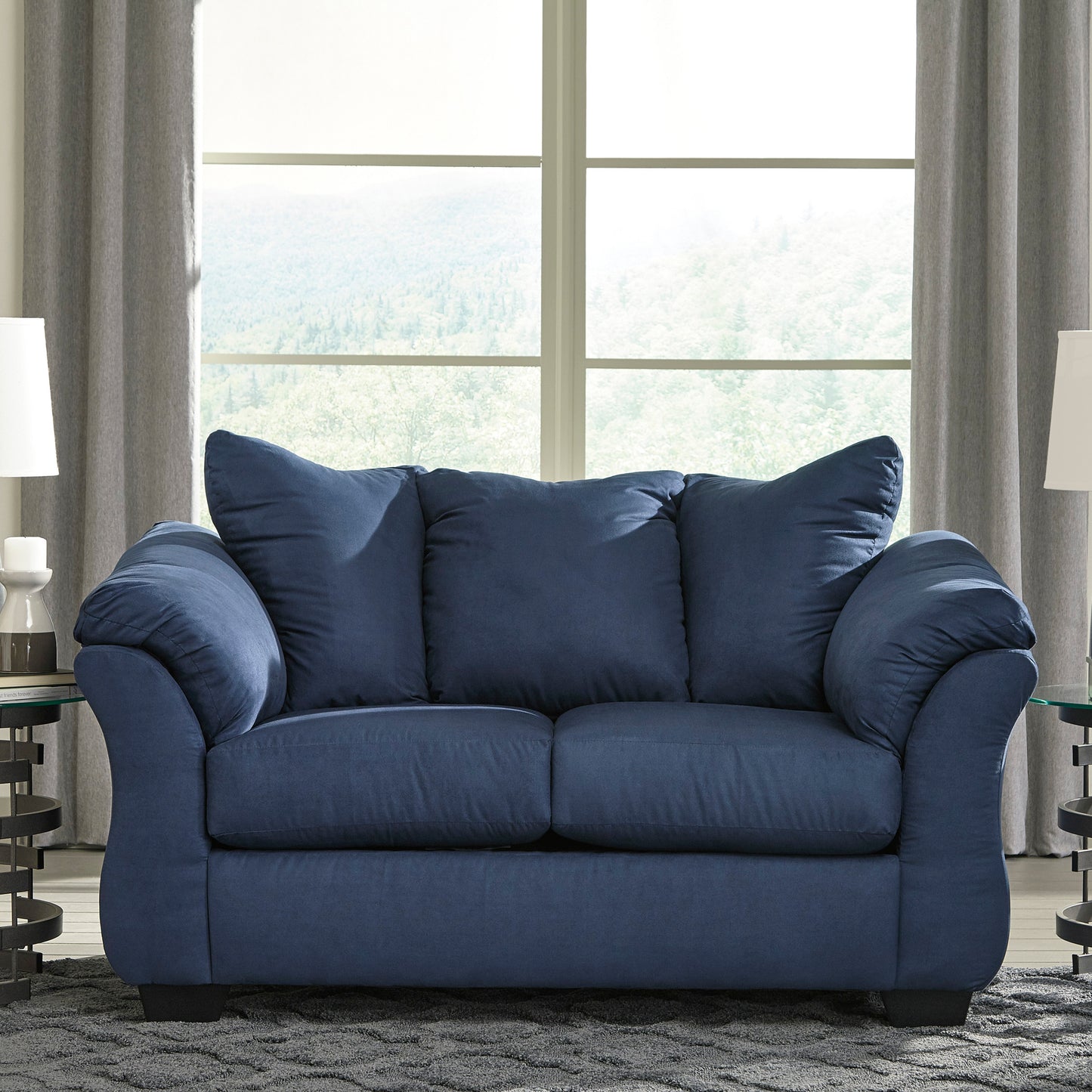 Aruca Microfiber Pillow Back Loveseat - Navy Blue