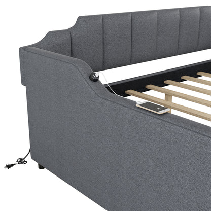 Clair Full Size Daybed with Trundle and USB Chargings - Gray