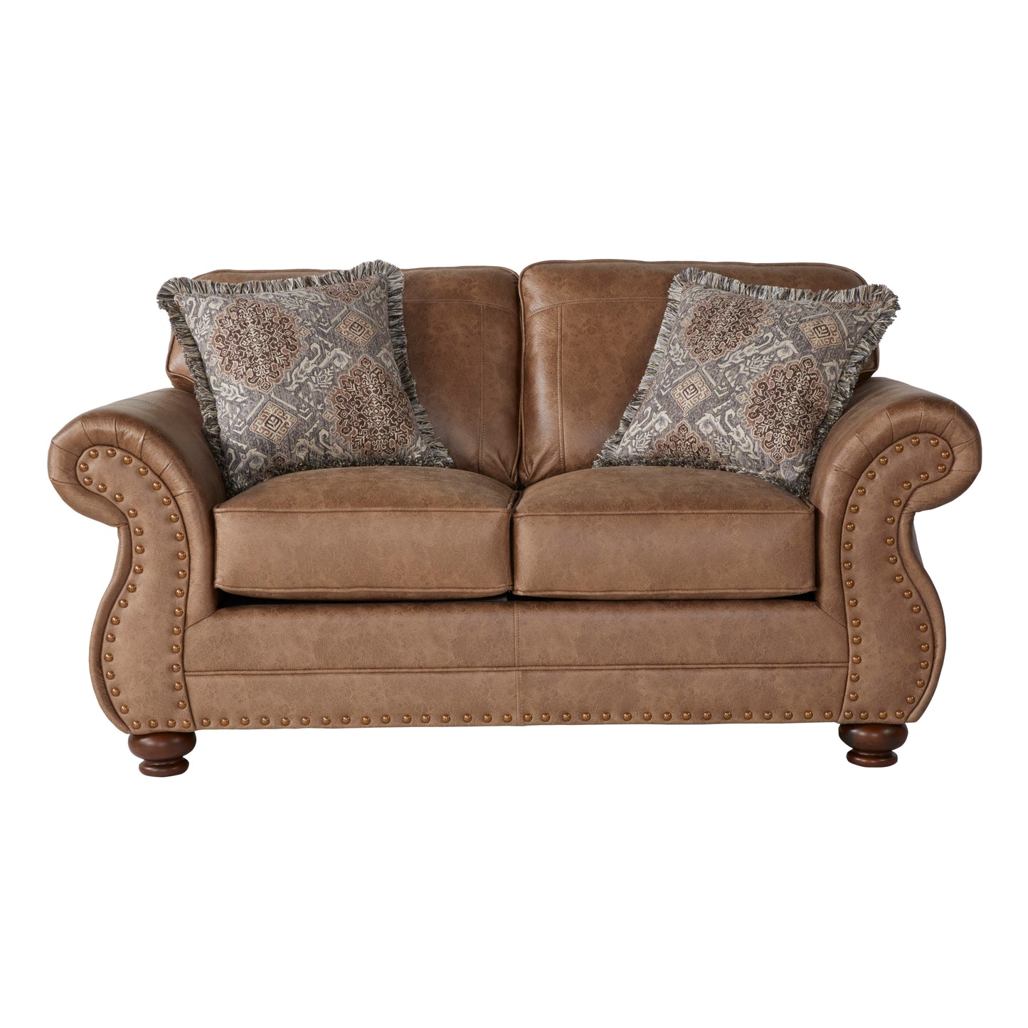 Leinster Fabric Loveseat with Nailheads - Brown