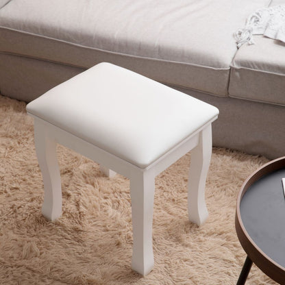 Vanity Stool Padded Makeup Chair Bench with Solid Wood Legs - White