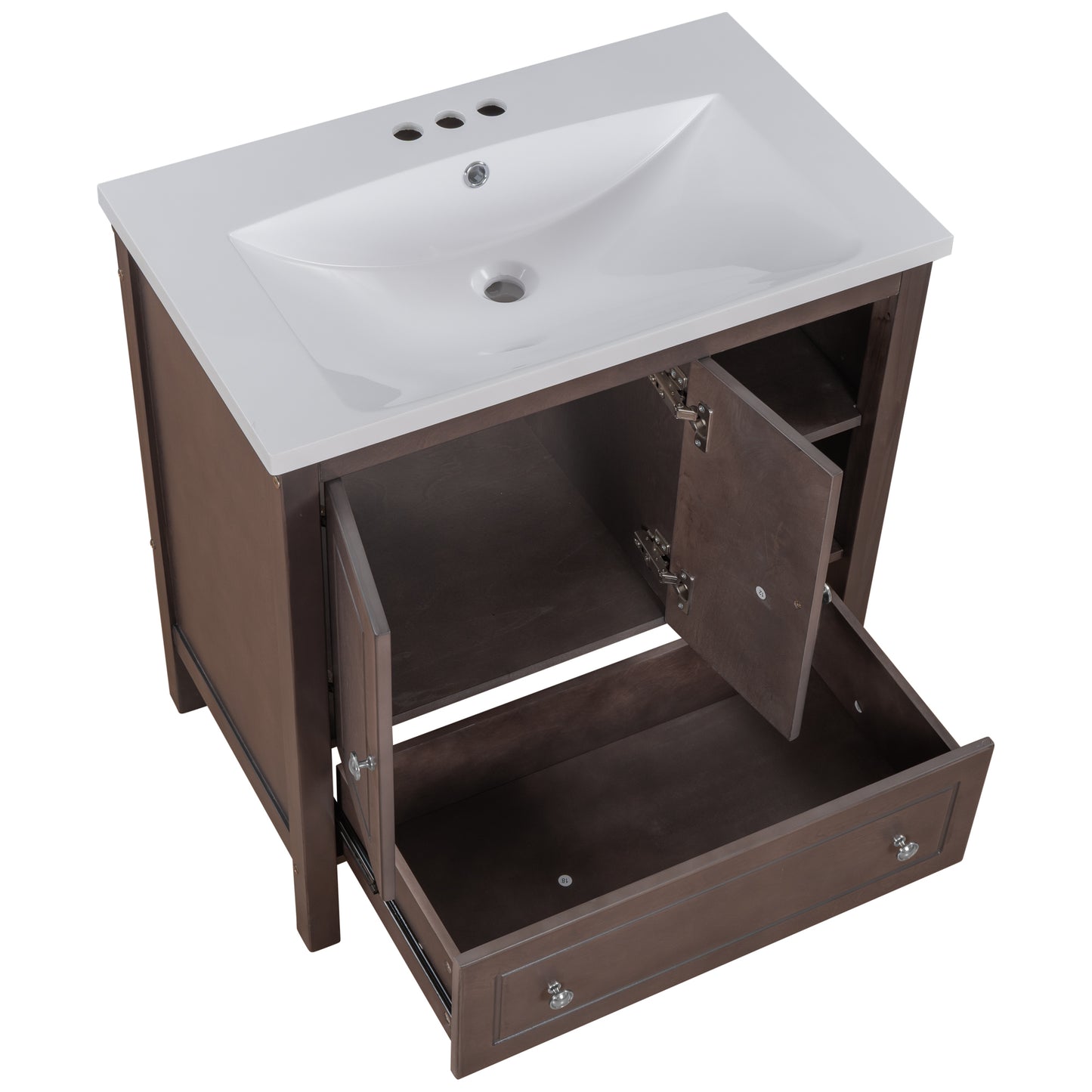 Wooden Bathroom Vanity with Ceramic Sink - Brown